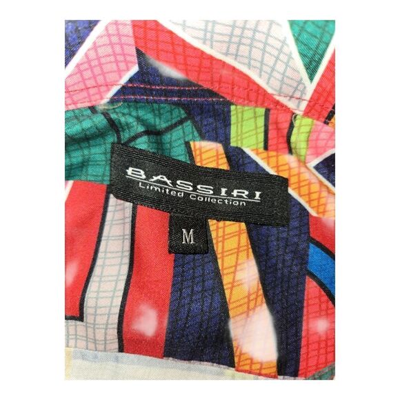 BASSIRI MEN'S CASUAL ABSTRACT SHORT SLEEVE SHIRT. ROYAL GREEN RED PINK. 1057 - Picture 4 of 5